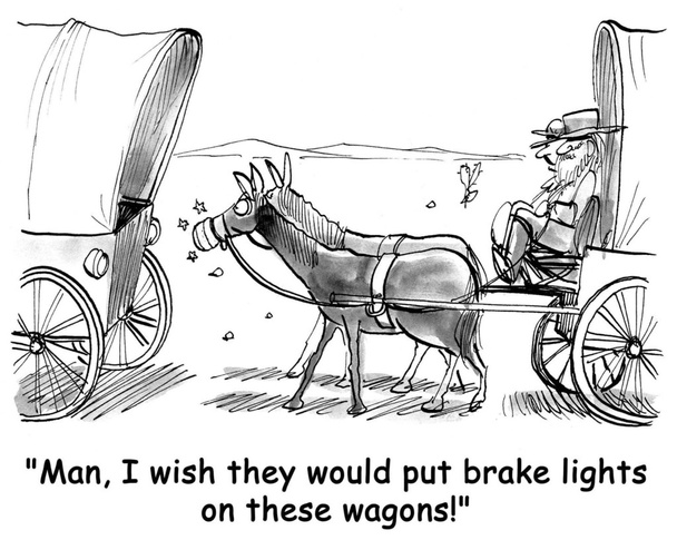 Cartoon illustration. Frontier horse wants brake lights - Fotó, kép