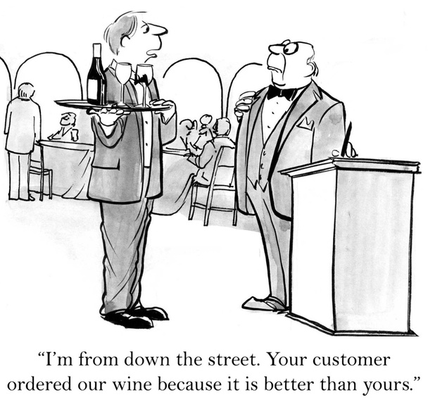 "I'm down the street. Your customer ordered our wine because it is better than yours." - Φωτογραφία, εικόνα