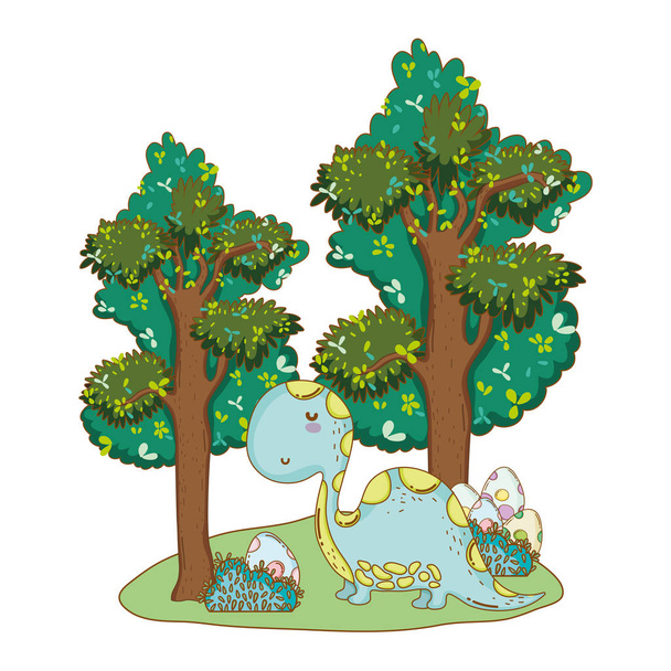 милий апатозавр з деревом в ландшафті
 - Вектор, зображення