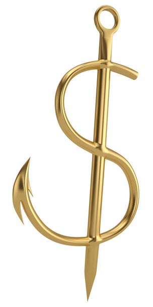 Dollar sign fishhook isolated on white background. 3D illustrati - Photo, Image