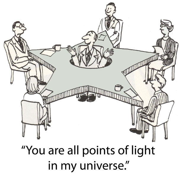 υπάλληλοι γραφείου εικόνα γελοιογραφία που κάθεται στο τραπέζι με τη μορφή ενός άστρου - Φωτογραφία, εικόνα