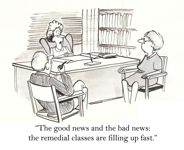 "het goede nieuws en het slechte nieuws: de remediërende klassen vullen snel" - Foto, afbeelding
