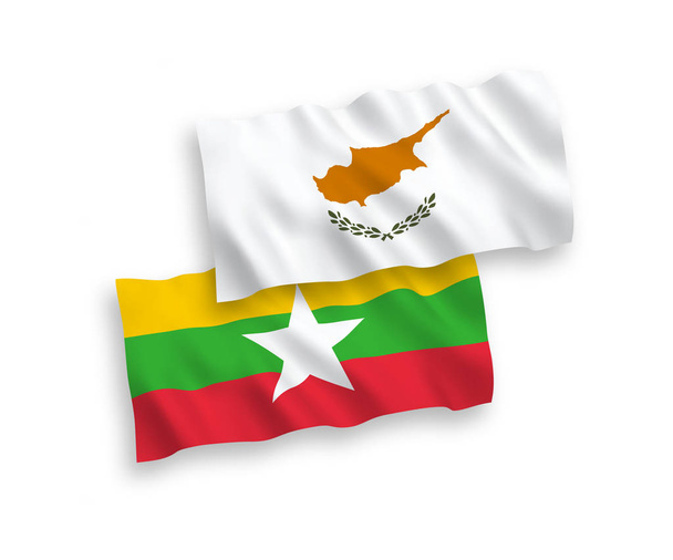 Zászló Ciprus és Mianmar fehér alapon - Vektor, kép