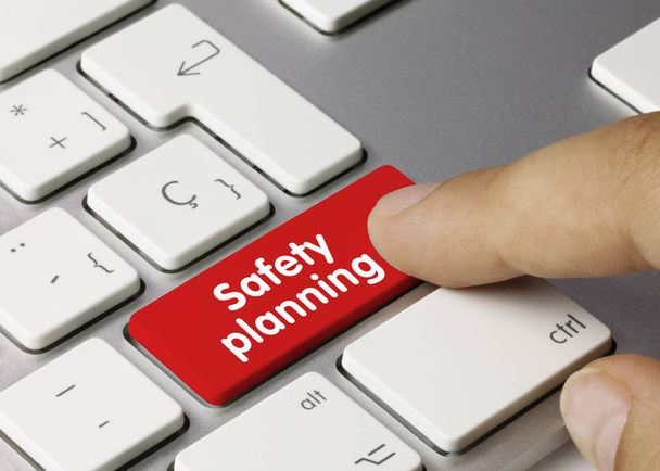 Safety planning - Inscription on Red Keyboard Key. - 写真・画像