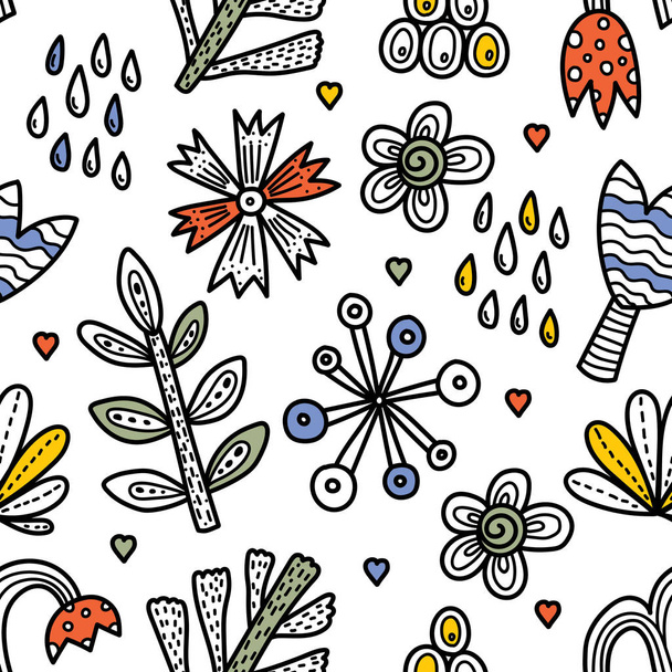 Linear flowers in Scandinavian style. Summer motive. Vector seamless pattern.Can be used in textile industry, paper, background, scrapbooking. - Vektör, Görsel