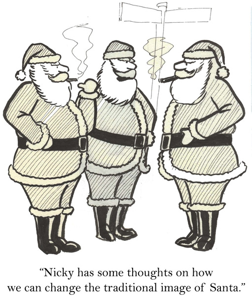 Трое Санта-Клаусов курят сигару
 - Фото, изображение