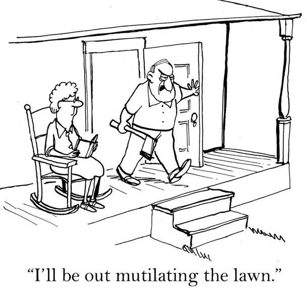 Dibujos animados ilustración. Hombre enojado en el porche de su casa
 - Foto, Imagen