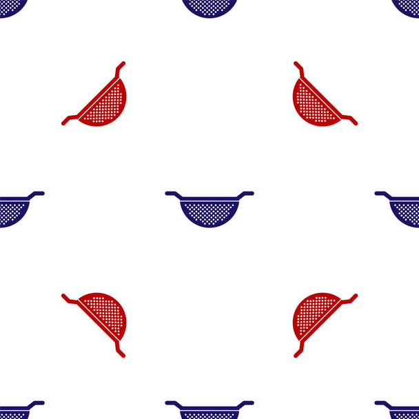 Azul y rojo icono del colador de cocina aislado patrón sin costuras sobre fondo blanco. Utensil de cocina. Signo de cubertería. Ilustración vectorial
 - Vector, imagen