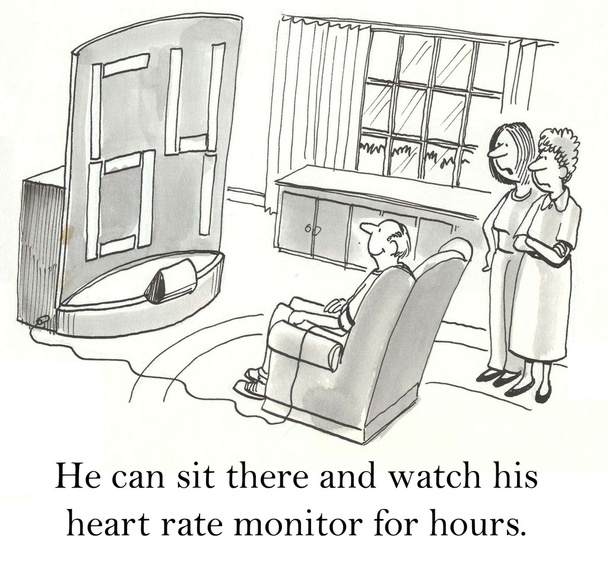 çizgi film illustration.man oturan ve onun kalp hızı monitörü izlemek - Fotoğraf, Görsel