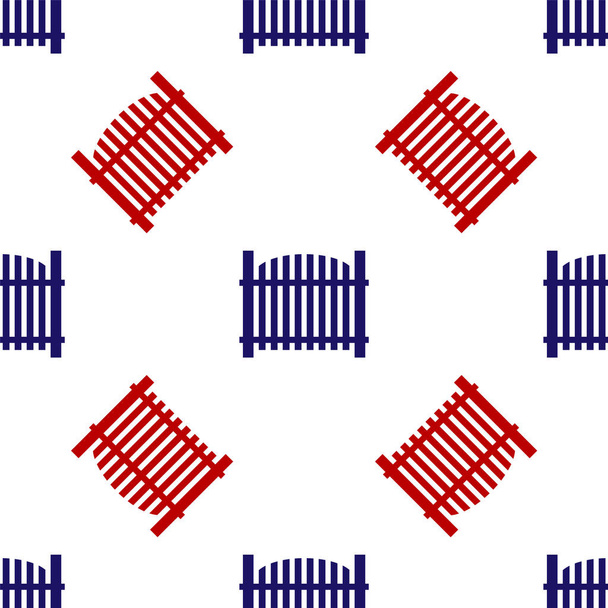 blaue und rote Gartenzaun hölzerne Ikone isoliert nahtlose Muster auf weißem Hintergrund. Vektorillustration - Vektor, Bild