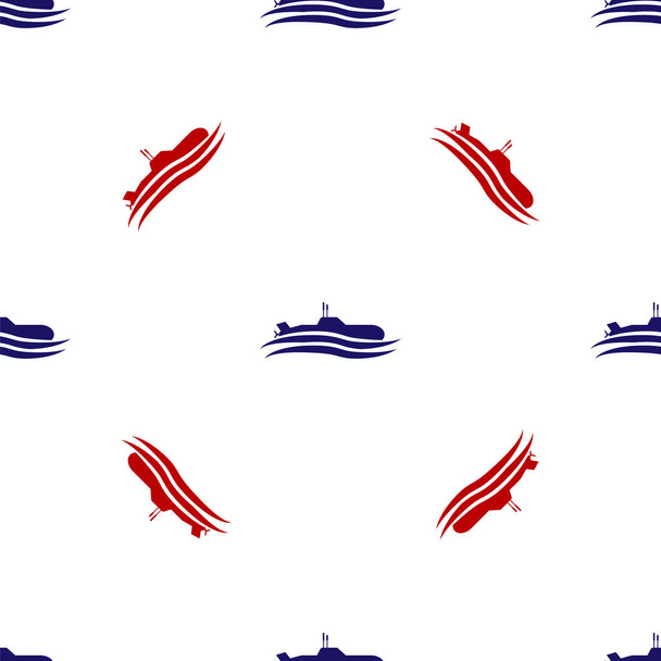 Modrá a červená Ponorka ikona izolované bezešvé vzor na bílém pozadí. Vojenská loď. Vektorová ilustrace - Vektor, obrázek