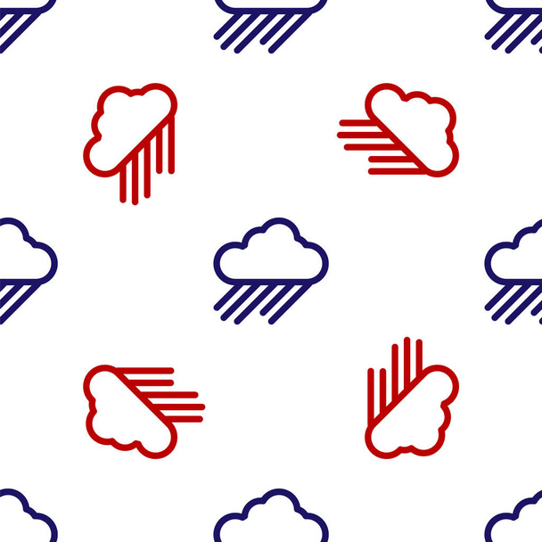 Nube azul y roja con icono de lluvia aislado patrón sin costuras sobre fondo blanco. precipitación de nubes de lluvia con gotas de lluvia. Ilustración vectorial
 - Vector, imagen