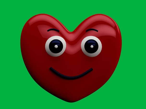 Heart with a happy face expression with a chrome key background - 3D Rendering Concept - Photo, Image