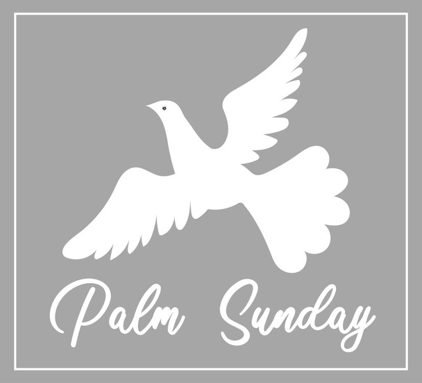 Palm Sunday. The week before Easter. banner or card. White dove with palm leaf. - Vector, Image