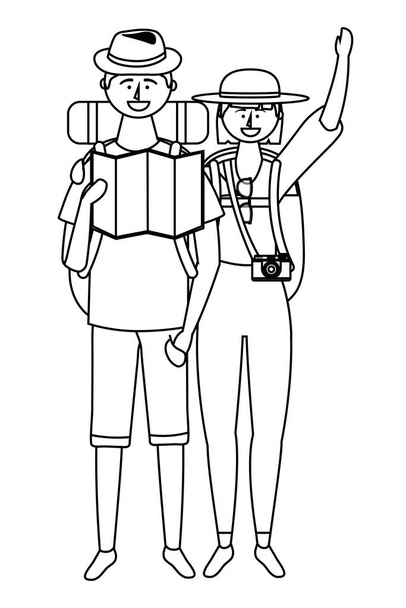 Çanta tasarımı ile turist çocuk ve kız - Vektör, Görsel