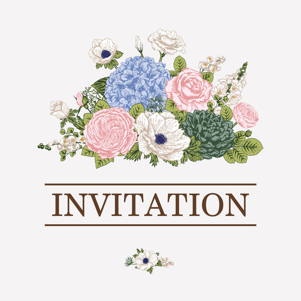 Bouquet of flowers. Wedding card. Vector illustration. - Vektor, Bild