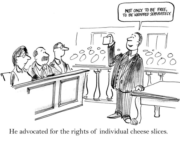 Verteidigung einzelner Käsescheiben vor Gericht. - Foto, Bild