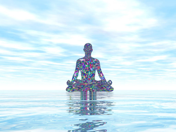 Colorful meditation by peaceful human - 3D render - Photo, Image