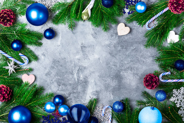 Christmas Frame with Blue Decoration - Fotografie, Obrázek