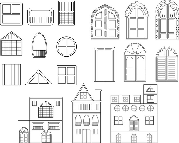vectorset van gebouwen, deuren en ramen - Vector, afbeelding