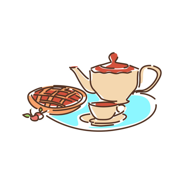 Tea time color line icon. The time at which the tea meal is usually eaten, which is late afternoon to early evening. Pictogram for web page, mobile app, promo. UI UX GUI design element. - Вектор,изображение