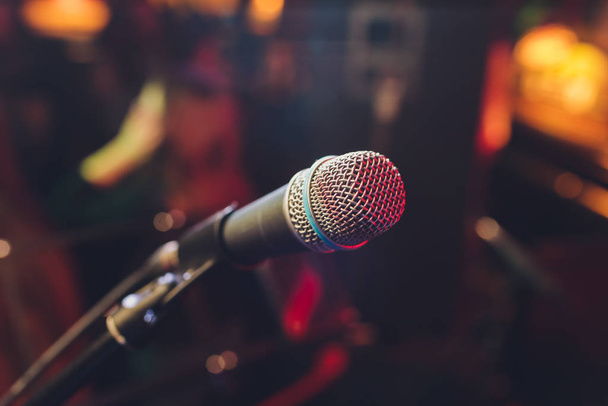 Close up of microphone in concert hall or conference room. - Foto, immagini