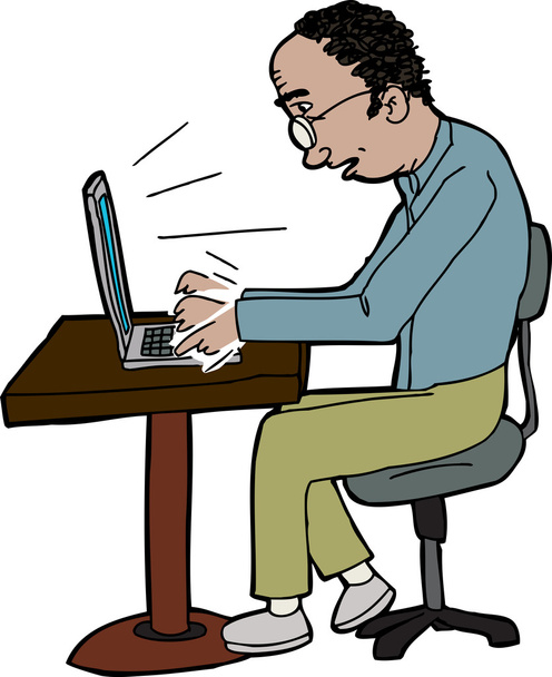 Hombre escribiendo en el ordenador portátil - Vector, imagen