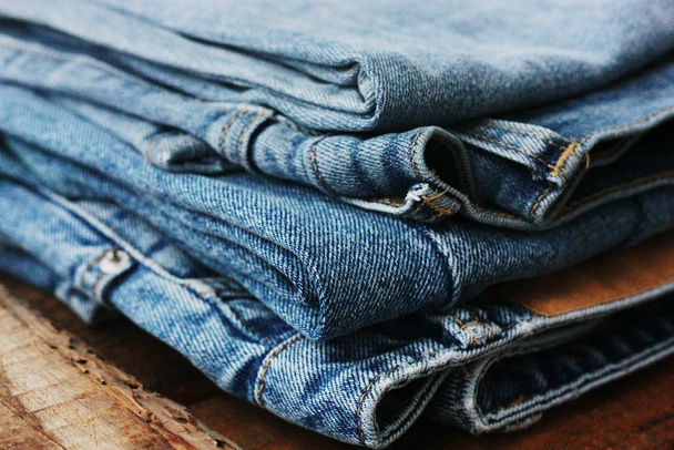 Beautiful blue jeans with pockets close up - Photo, Image