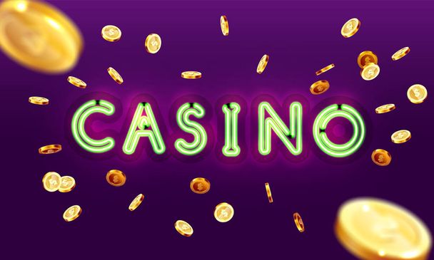 The word Casino, surrounded by a luminous frame and attributes of gambling, on a explosion background. - Vecteur, image