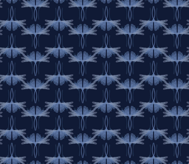 Indigo kék virág vektor zökkenőmentes minta háttér. Sötét Haditengerészet Férfias Festék Virág Damaszkos Bloom. Japán Kimono stílus az ázsiai Távol-Keleti Textil nyomtatásához. Kézzel festett ismétlés csempe Eps 10 - Vektor, kép