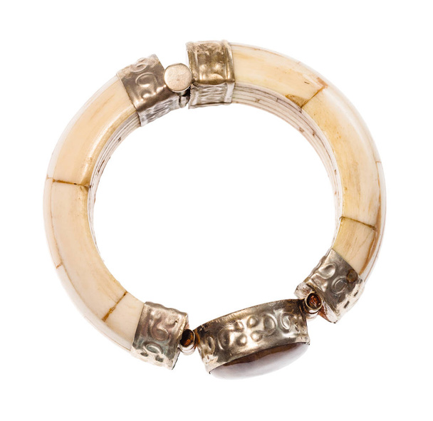 antique camel bone bracelet with stone insert - 写真・画像