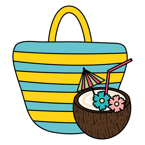 handbag female with coconut cocktail - Vector, Image