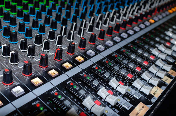 Professional audio studio sound mixer console board panel with recording - Photo, Image