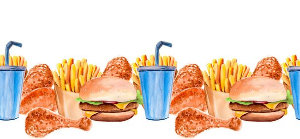 horizontal seamless background from a set of fast food with place for text - Photo, Image