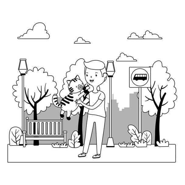 Boy with cat cartoon design - Вектор,изображение