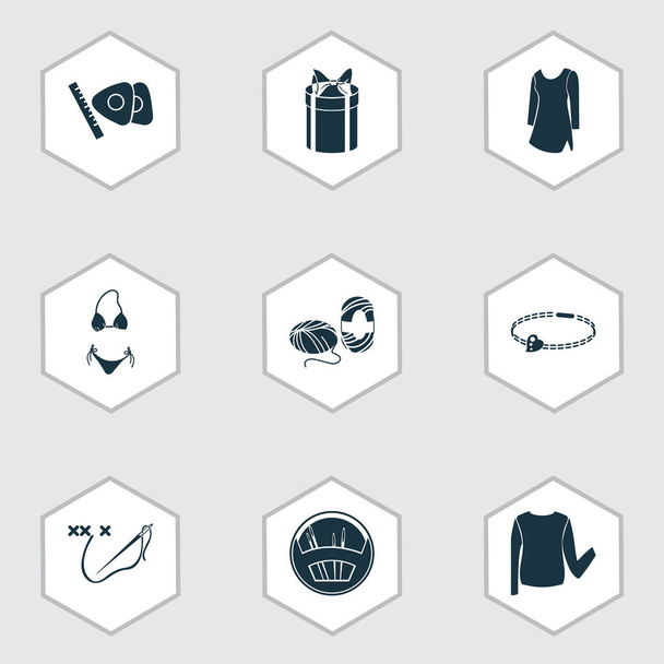 Conjunto de iconos de estilo con rollo de bajo sesgo, túnica, pulsera y otros elementos del equipo. Iconos de estilo de ilustración vectorial aislado
. - Vector, imagen