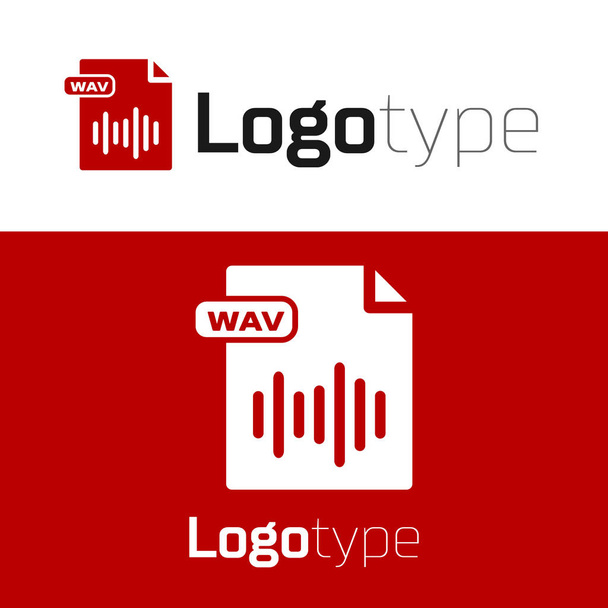 Red WAVファイルのドキュメント。白い背景に隔離されたwavボタンアイコンをダウンロードします。デジタルオーディオリフファイル用のWAV波形オーディオファイル形式。ロゴデザインテンプレート要素。ベクターイラスト - ベクター画像