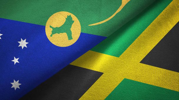Christmas Island and Jamaica two flags textile cloth, fabric texture - Photo, Image