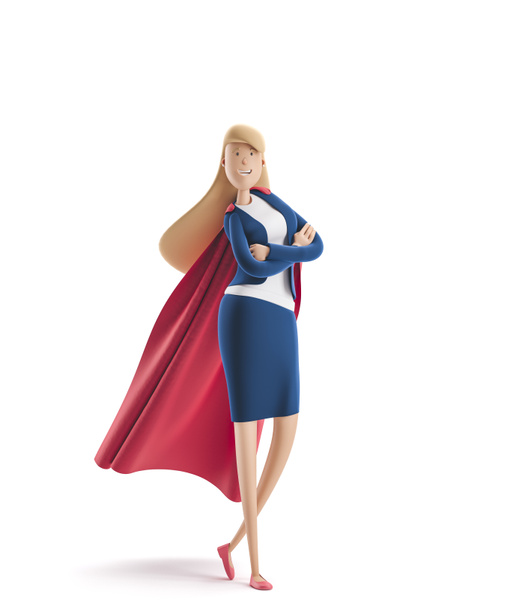 3d illustration. Young business woman Emma in action pose. Female superhero. - Photo, Image