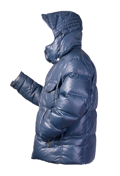 Men's blue jacket in a hood isolated on a white background. Windbreaker jacket. Casual style - Foto, Bild
