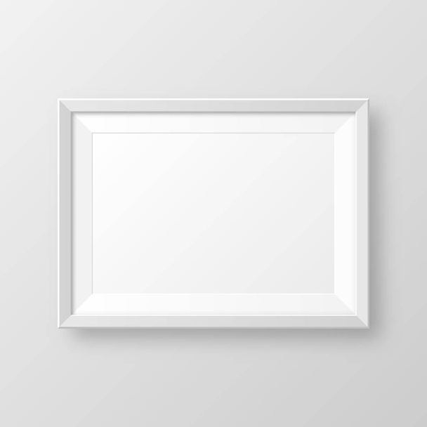 Realistic blank white picture frame with shadow isolated on gray background. Modern poster mockup. Empty photo frame for art gallery or interior. Vector illustration. - Vector, Image