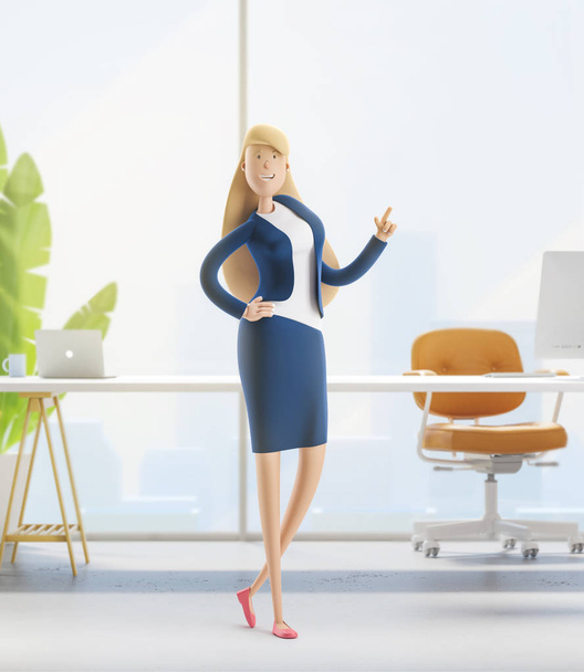 3d illustration. Young business woman Emma standing in the office interior. - Fotoğraf, Görsel