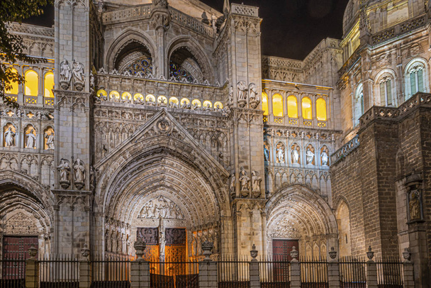 night view door cathedral of toledo. Castilla la Mancha. Spain - Photo, Image