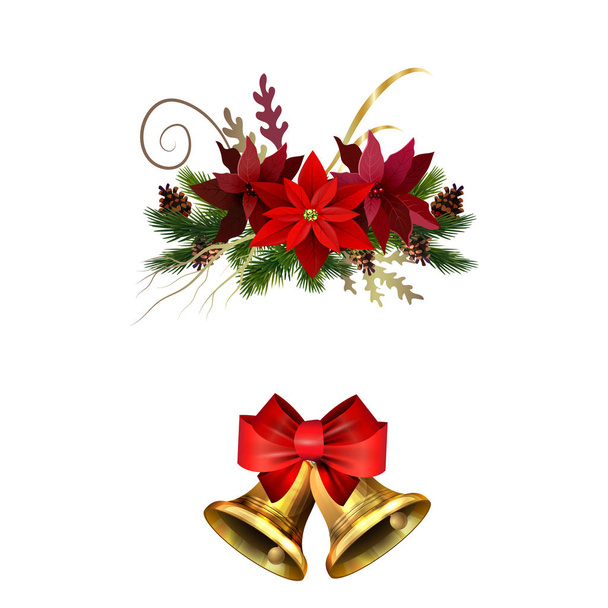 Різдвяні прикраси з ялинкою золотими дзвонами
 - Вектор, зображення