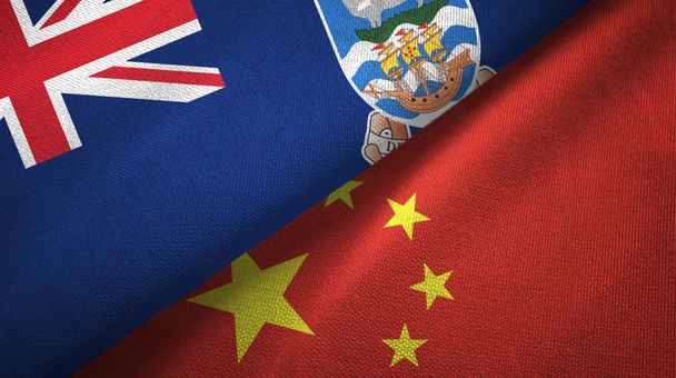 Falklandinsaaret ja Kiina kaksi lippua tekstiilikangas, kangas rakenne
 - Valokuva, kuva