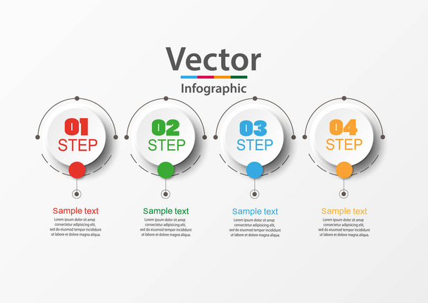 Vector infographic template with 4 options, workflow, process chart. Timeline infographics design vector can be used for workflow layout, diagram, annual report, web design, steps or processes.  - Vektör, Görsel