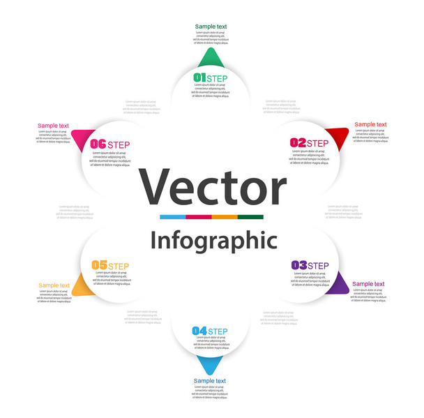 Business infographic  with  round paper white elements with arrows or pointers. Round  chart with  colorful circular elements and steps.  Flat infographic design template for presentation, banner - Vecteur, image