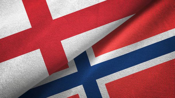Anglia és Norvégia két zászló textilszövet, szövet textúra - Fotó, kép