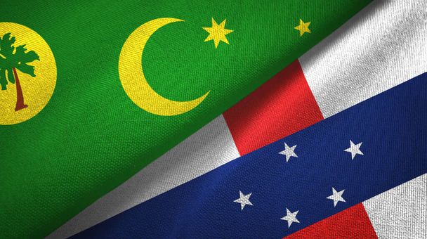 Cocos Keeling saaret ja Alankomaiden Antillit kaksi lippua tekstiilikangas
 - Valokuva, kuva