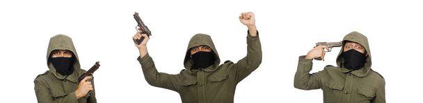 Maskierter Mann mit kriminellem Konzept auf weiß - Foto, Bild